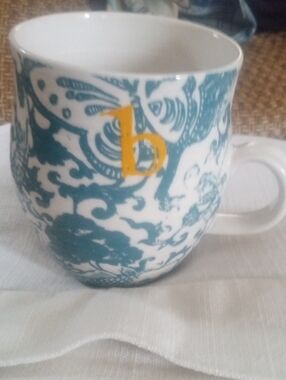 Anthropologie Homegrown "B Monogrammed Blue Floral Ceramic Coffee Mug - Letter B